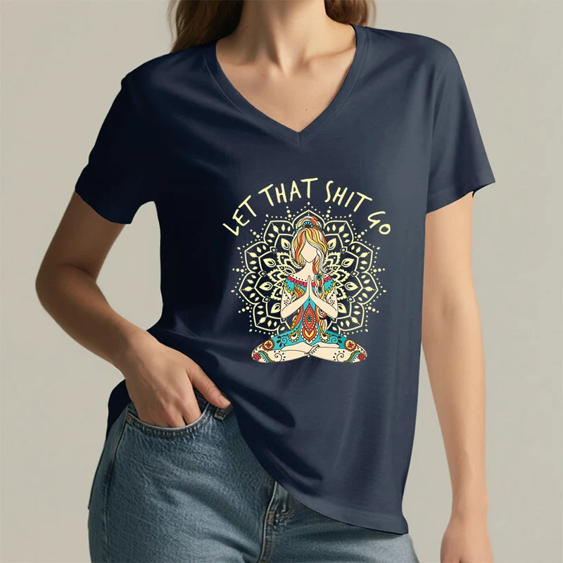 Olivenorma Yoga-Themen-Mandala-V-Ausschnitt-T-Shirt