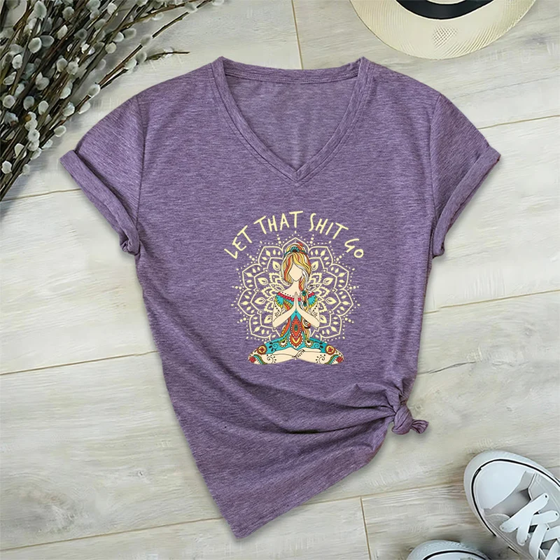Olivenorma Yoga-Themen-Mandala-V-Ausschnitt-T-Shirt