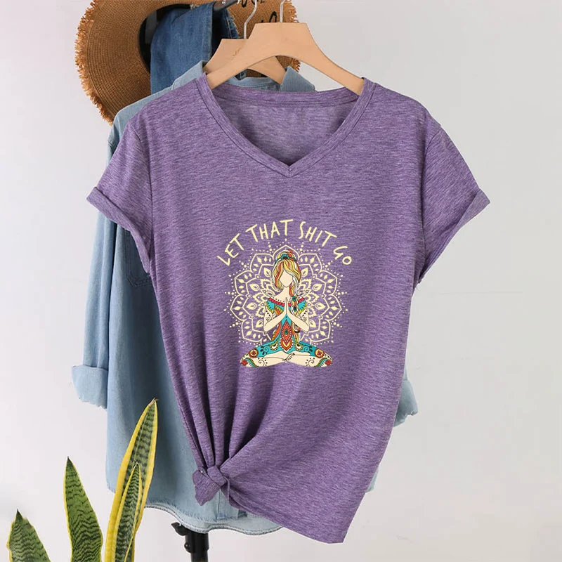 Olivenorma Yoga-Themen-Mandala-V-Ausschnitt-T-Shirt