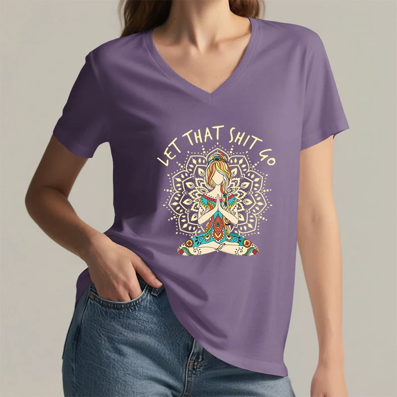 Olivenorma Yoga-Themen-Mandala-V-Ausschnitt-T-Shirt