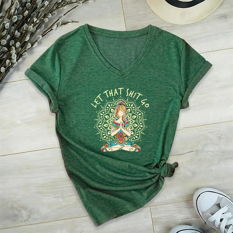 Olivenorma Yoga-Themen-Mandala-V-Ausschnitt-T-Shirt