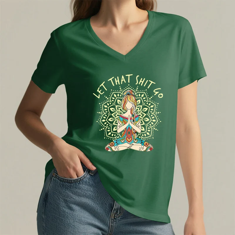 Olivenorma Yoga-Themen-Mandala-V-Ausschnitt-T-Shirt