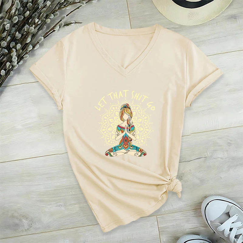 Olivenorma Yoga-Themen-Mandala-V-Ausschnitt-T-Shirt