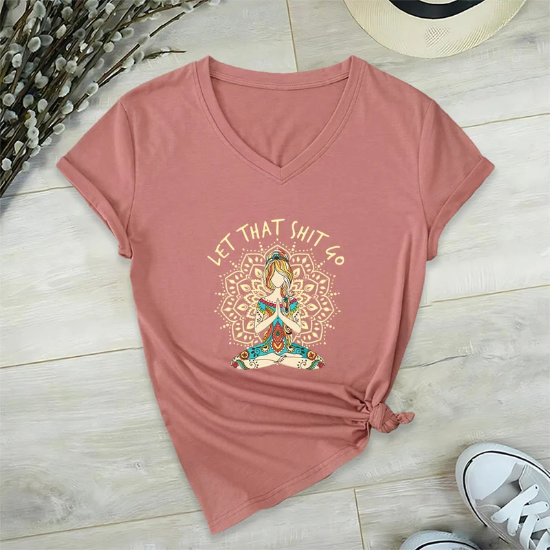 Olivenorma Yoga-Themen-Mandala-V-Ausschnitt-T-Shirt