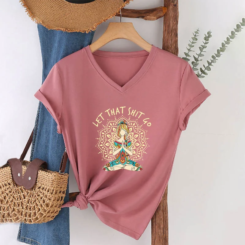 Olivenorma Yoga-Themen-Mandala-V-Ausschnitt-T-Shirt