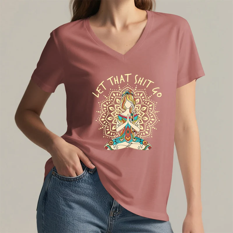 Olivenorma Yoga-Themen-Mandala-V-Ausschnitt-T-Shirt