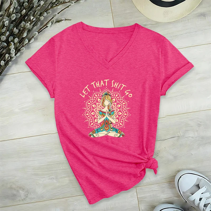 Olivenorma Yoga-Themen-Mandala-V-Ausschnitt-T-Shirt