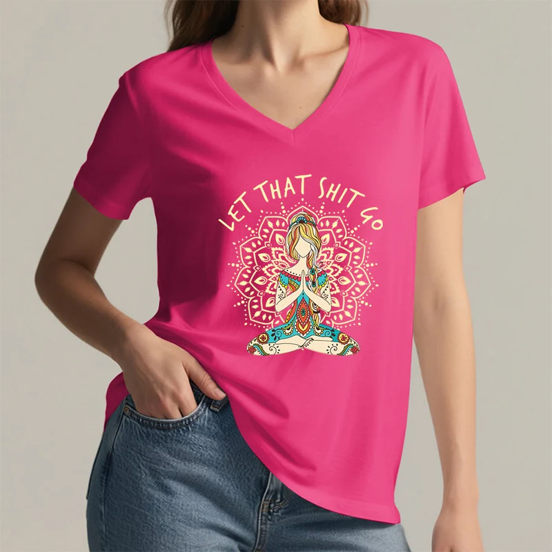 Olivenorma Yoga-Themen-Mandala-V-Ausschnitt-T-Shirt