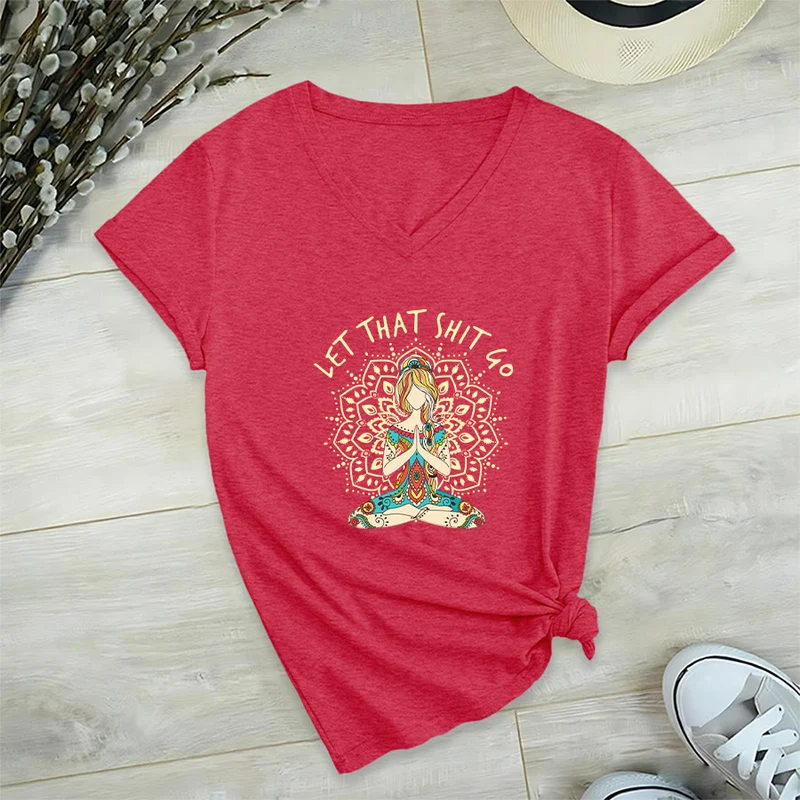 Olivenorma Yoga-Themen-Mandala-V-Ausschnitt-T-Shirt