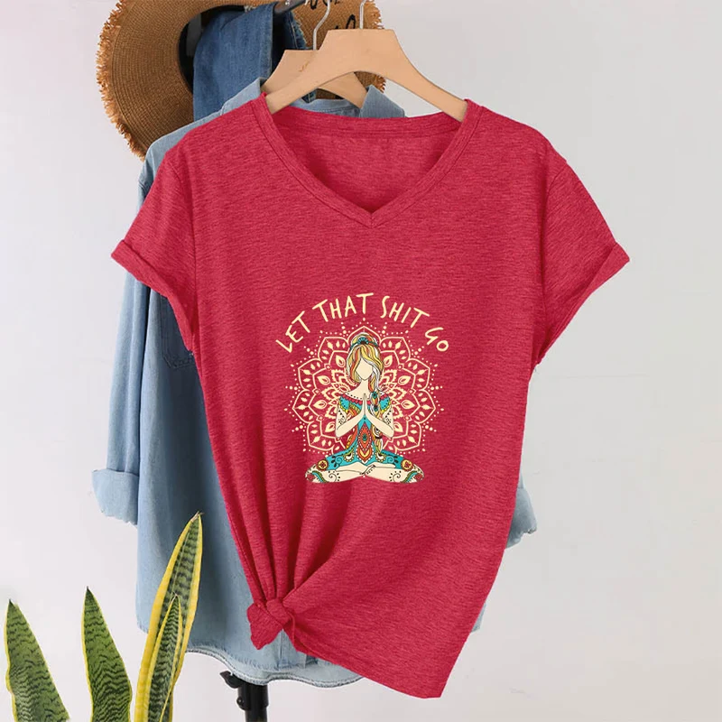Olivenorma Yoga-Themen-Mandala-V-Ausschnitt-T-Shirt