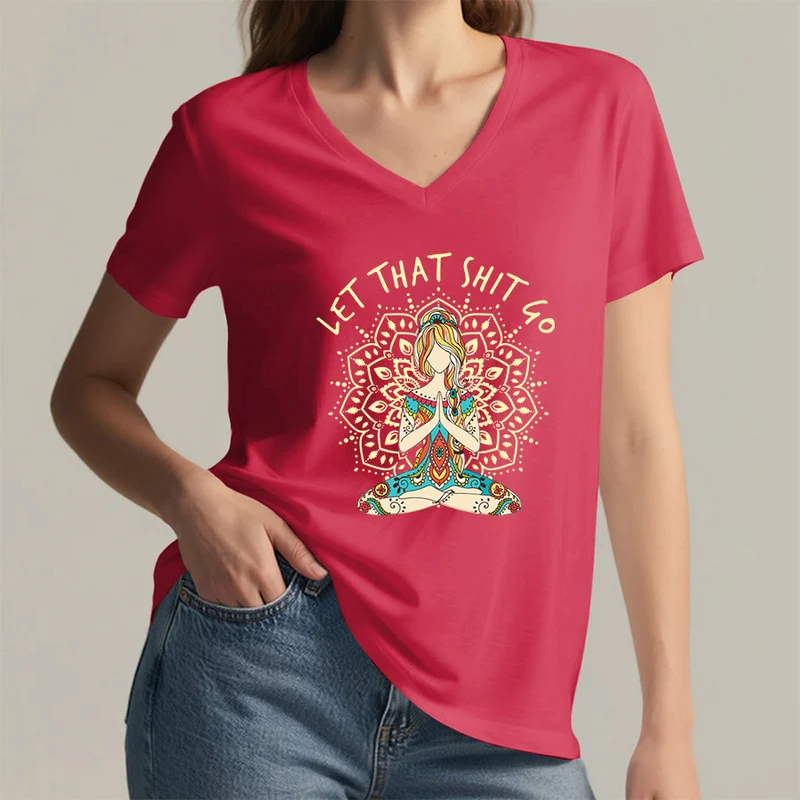 Olivenorma Yoga-Themen-Mandala-V-Ausschnitt-T-Shirt