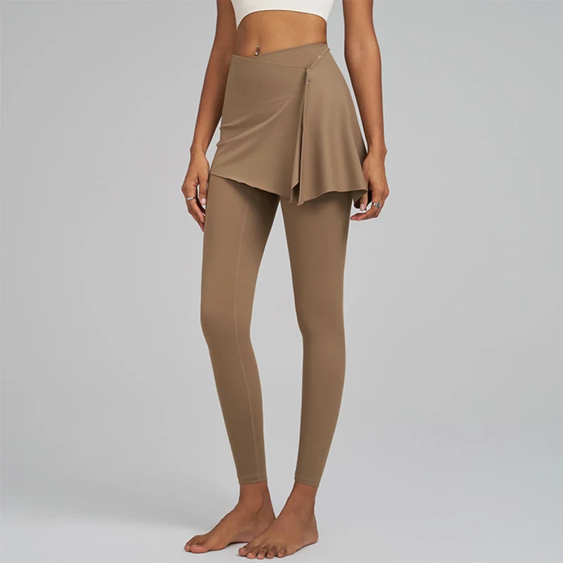 Olivenorma Wickelrock-Details, hochtaillierte, bodenlange Damen-Yogahose