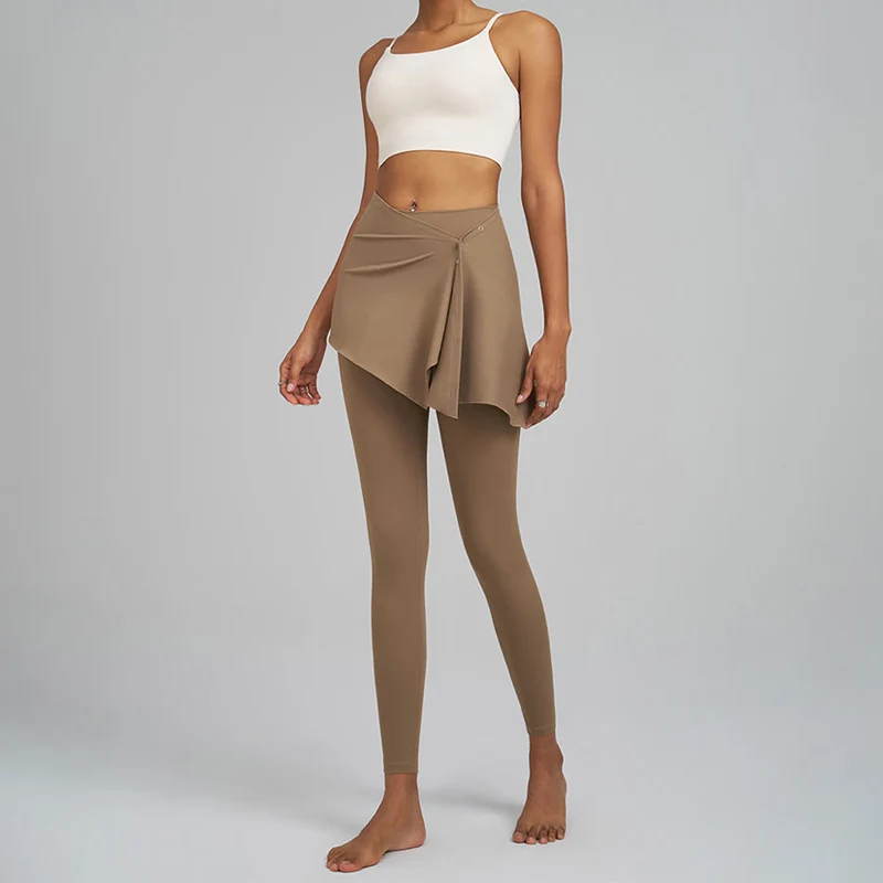 Olivenorma Wickelrock-Details, hochtaillierte, bodenlange Damen-Yogahose