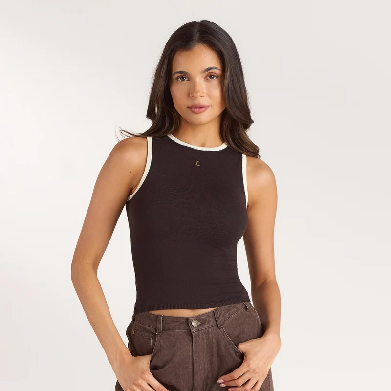 Strick-Vest Top - Schokolade