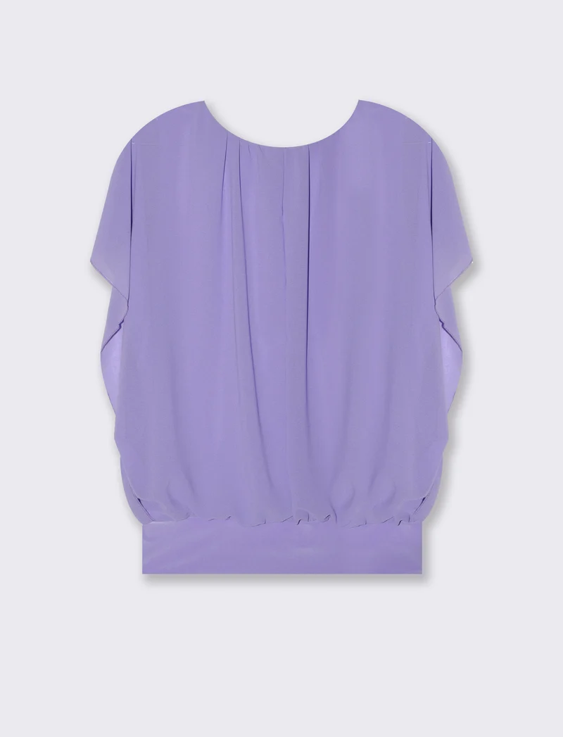 Casacca smanicata in tessuto leggero con collana - Lilla