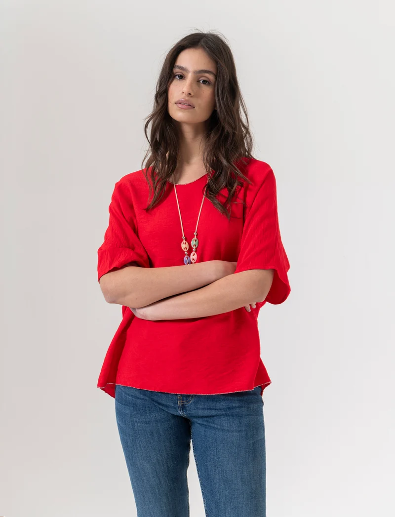 Tshirt over con dettagli in lurex per donna - Rosso