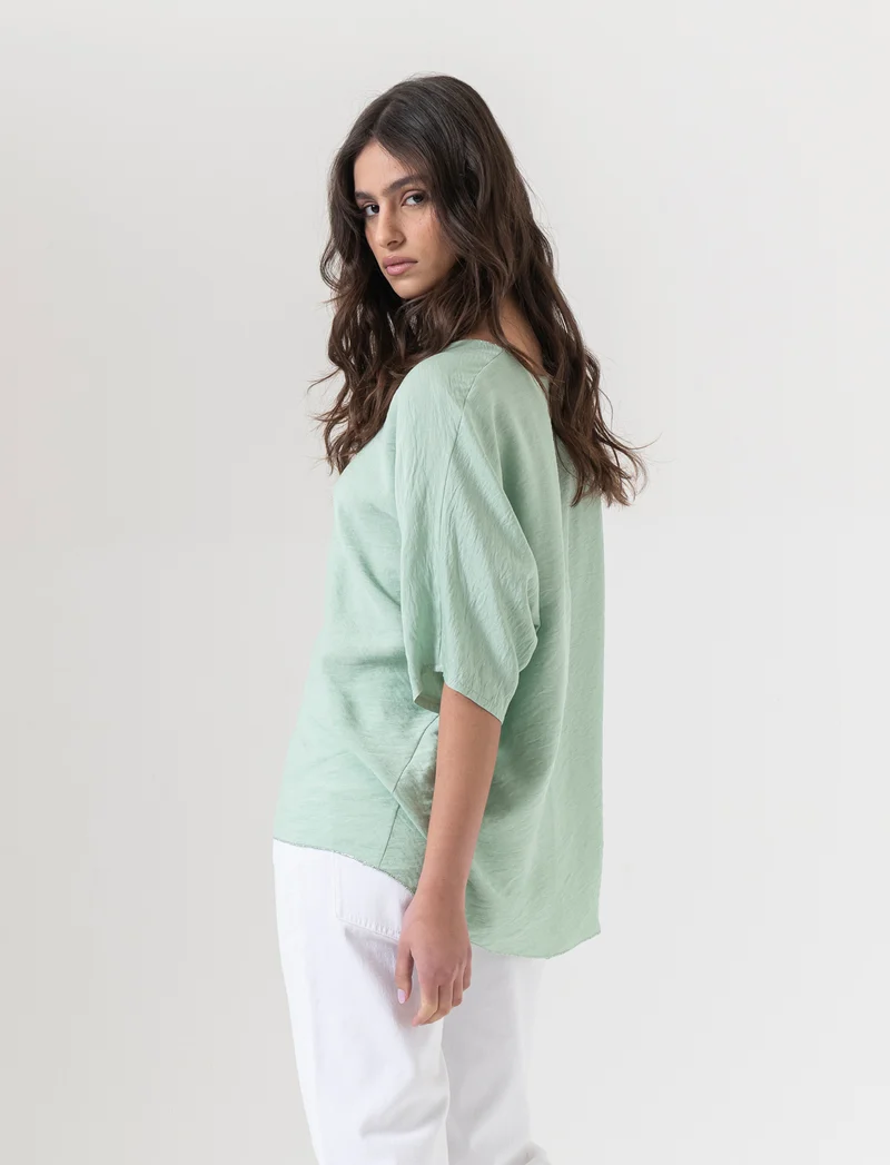 Tshirt over con dettagli in lurex per donna - Verde