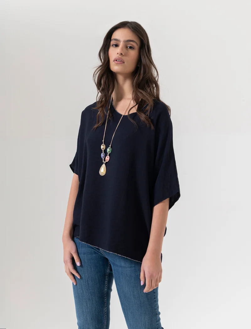 Tshirt over con dettagli in lurex per donna - Blu
