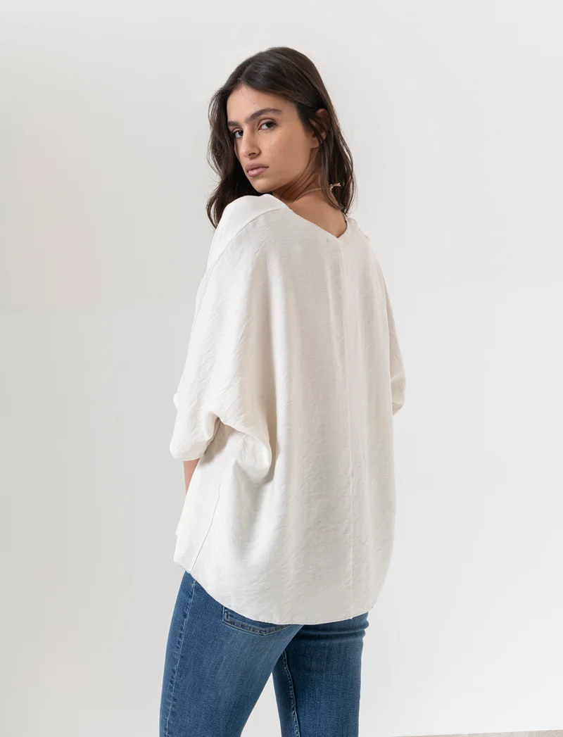 Tshirt over con dettagli in lurex per donna - Bianco gesso