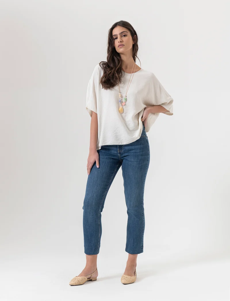 Tshirt over con dettagli in lurex per donna - Bianco gesso