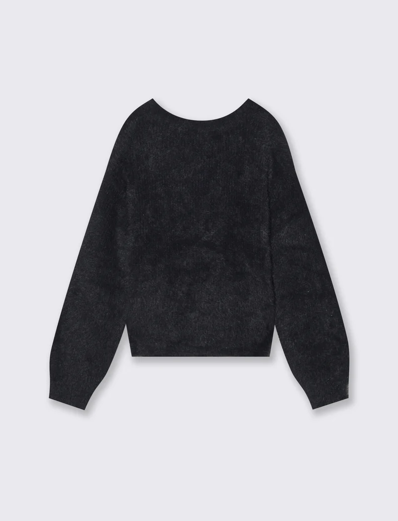 Cardigan in filato morbido con bottoni perlati. - Nero