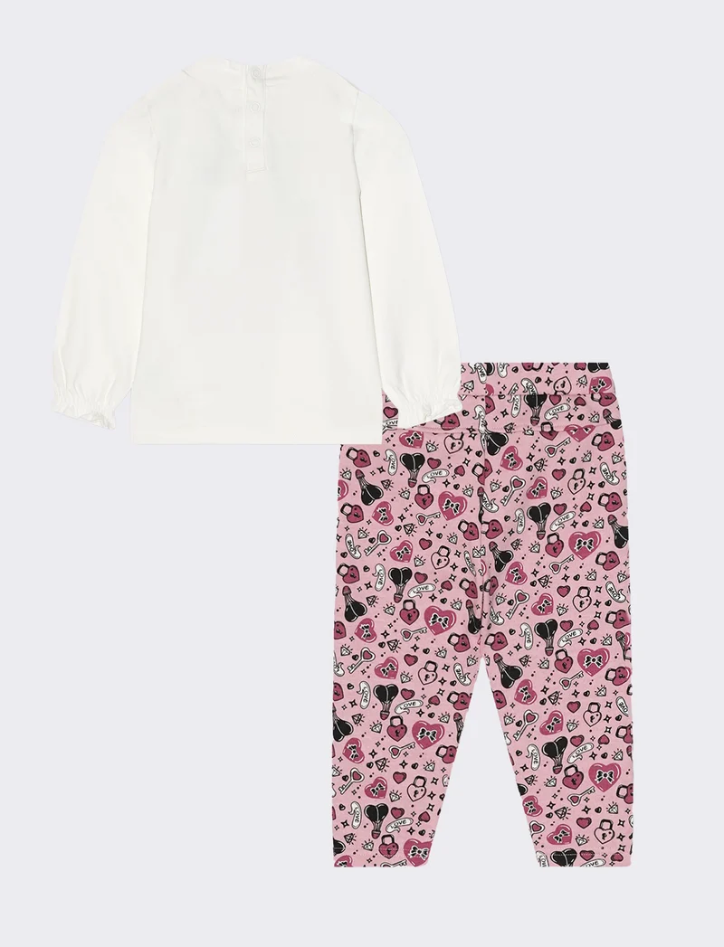 Tuta maglietta e jogger - Bianco latte