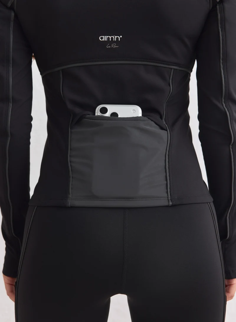 Black Warming Reflective Running Zip Long Sleeve