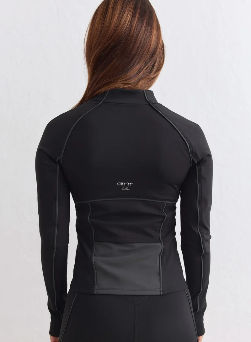 Black Warming Reflective Running Zip Long Sleeve