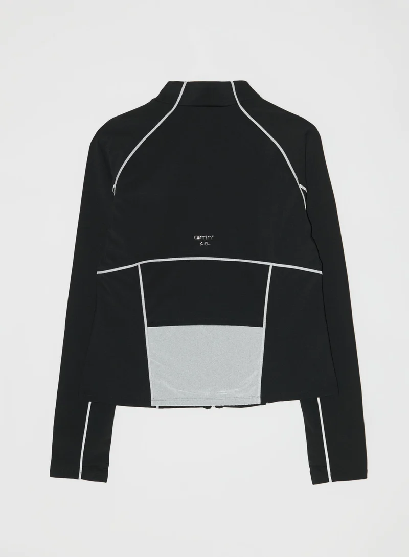 Black Warming Reflective Running Zip Long Sleeve