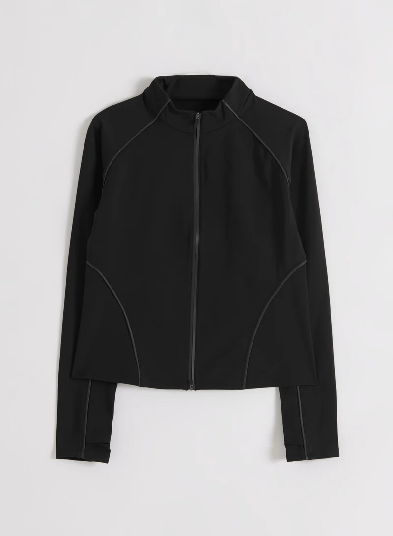 Black Warming Reflective Running Zip Long Sleeve