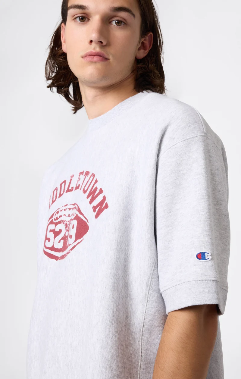 Men’s Heavyweight Short Sleeve Sweatshirt with Brushed Interior and Print Reverse Weave