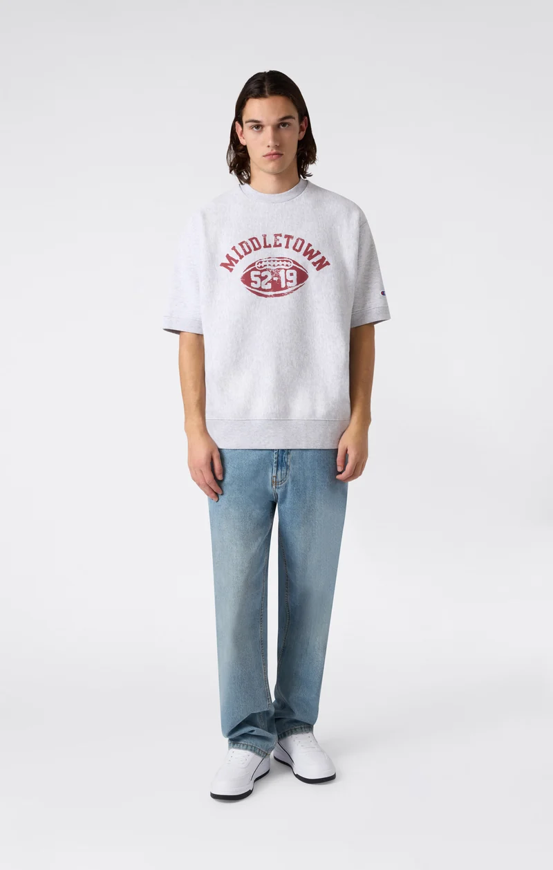 Men’s Heavyweight Short Sleeve Sweatshirt with Brushed Interior and Print Reverse Weave