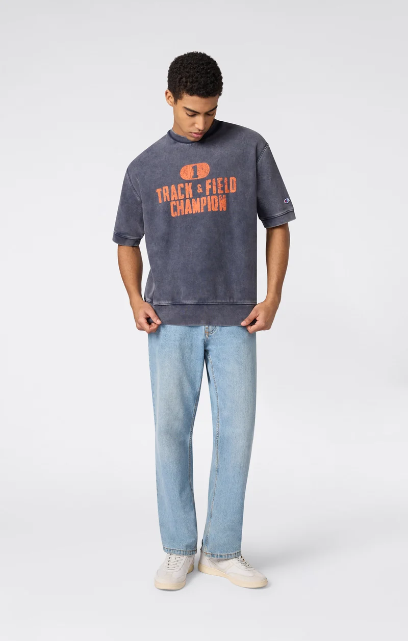 Men’s Heavyweight Short Sleeve Sweatshirt with Brushed Interior and Print Reverse Weave