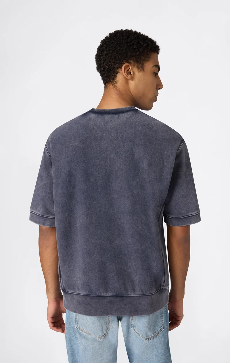 Men’s Heavyweight Short Sleeve Sweatshirt with Brushed Interior and Print Reverse Weave