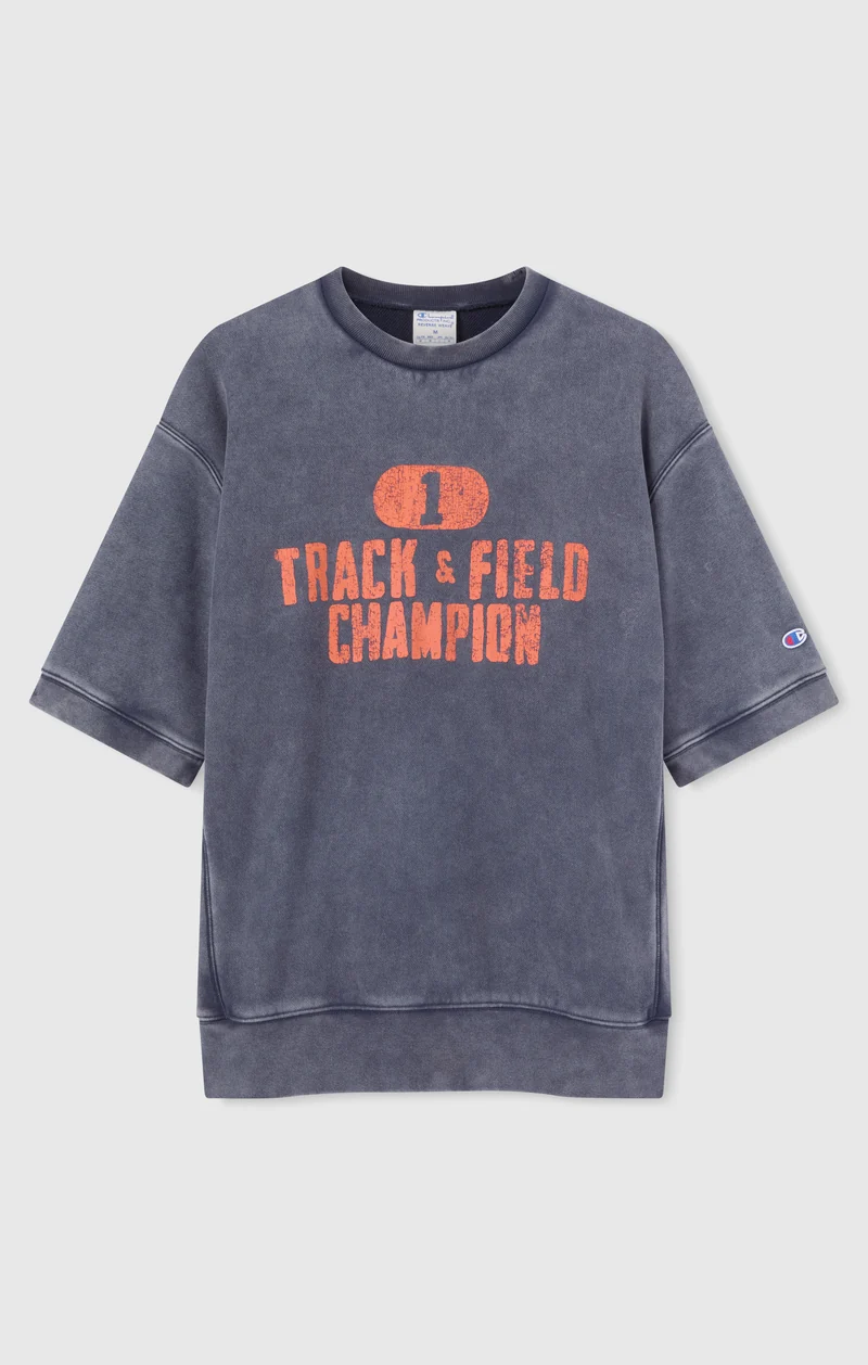 Men’s Heavyweight Short Sleeve Sweatshirt with Brushed Interior and Print Reverse Weave