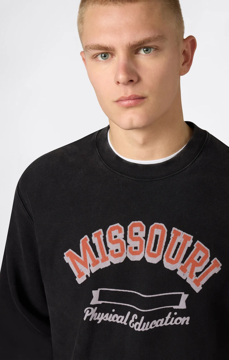 Men’s Heavyweight Crewneck Sweatshirt with Brushed Interior and Print Reverse Weave