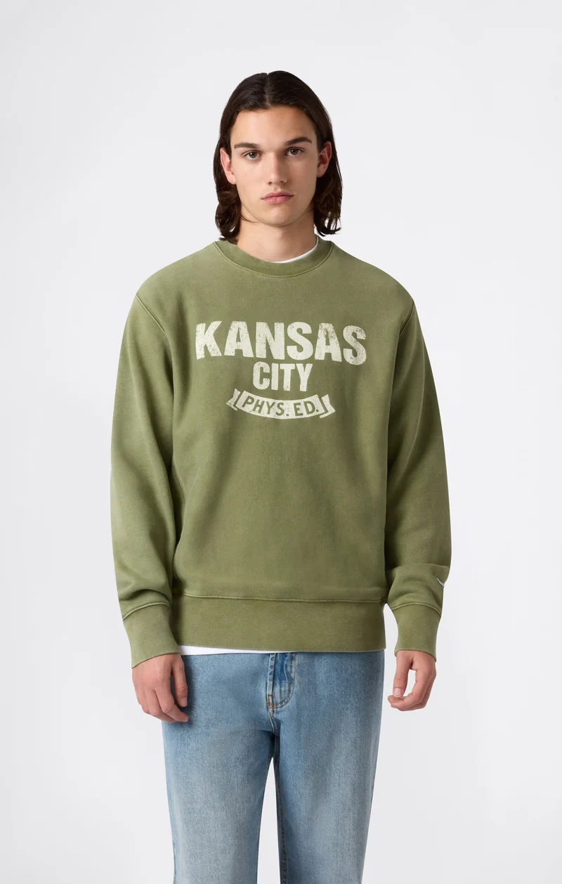 Men’s Heavyweight Crewneck Sweatshirt with Brushed Interior and Print Reverse Weave