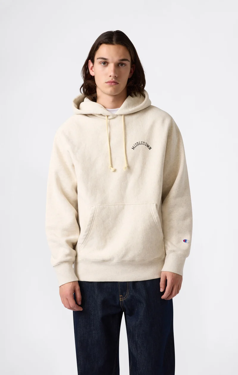 Heavyweight Men's Hooded Sweatshirt with Brushed Interior and Print Reverse Weave