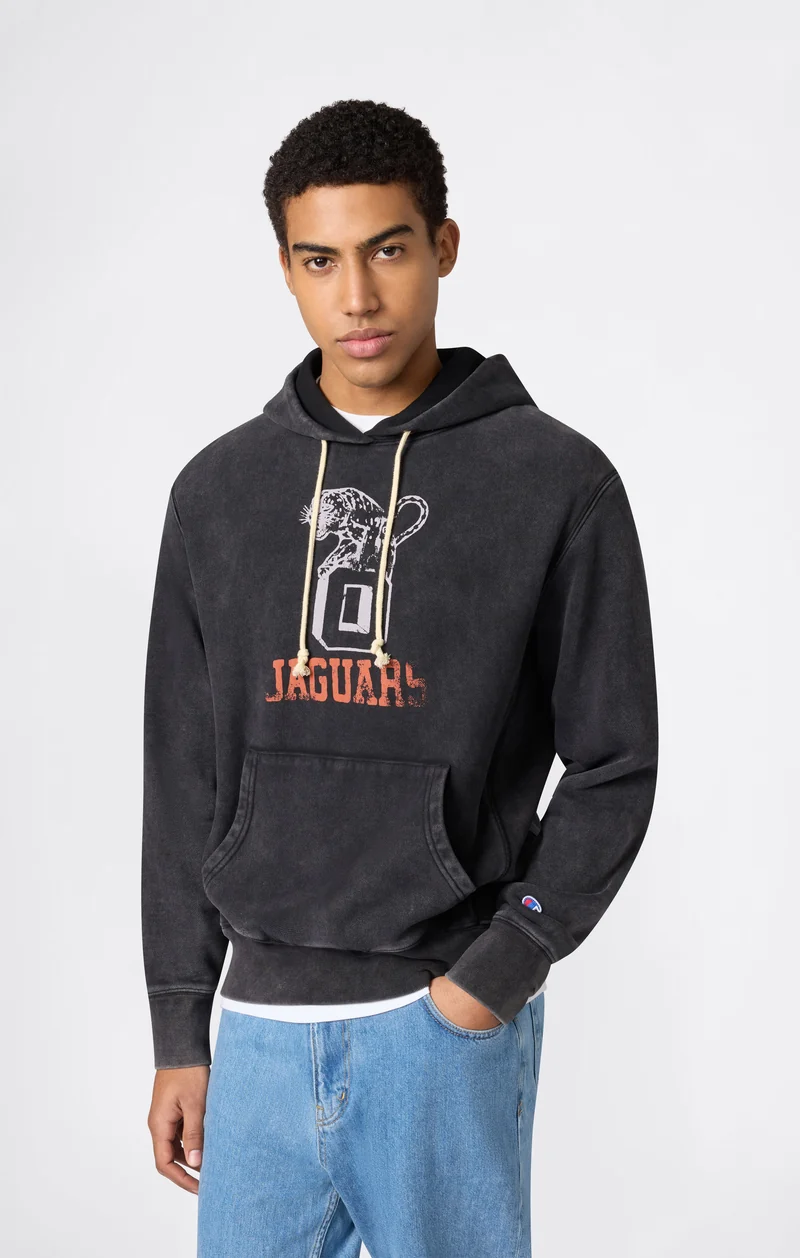 Heavyweight Men's Hooded Sweatshirt with Brushed Interior and Print Reverse Weave