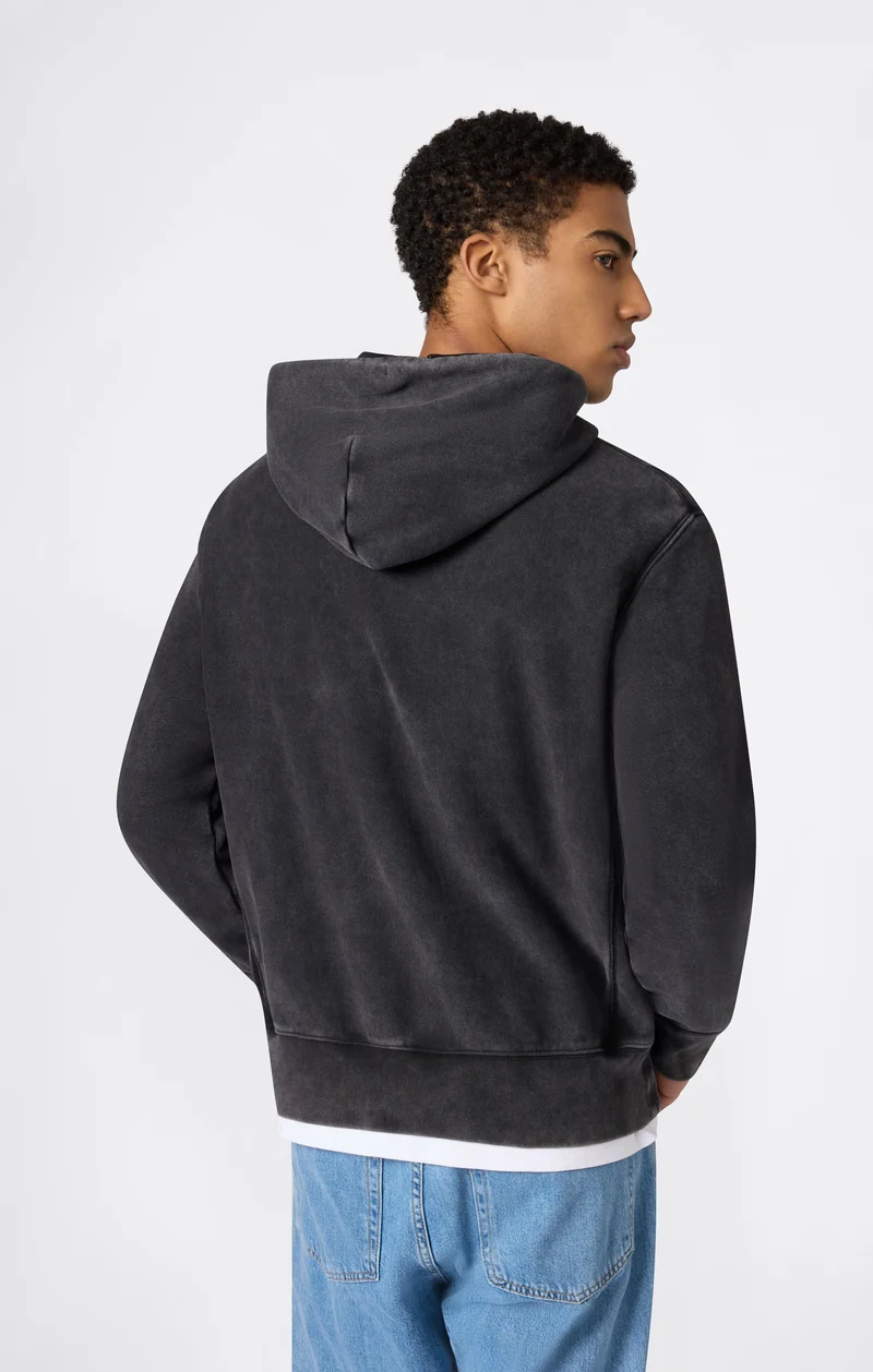 Heavyweight Men's Hooded Sweatshirt with Brushed Interior and Print Reverse Weave