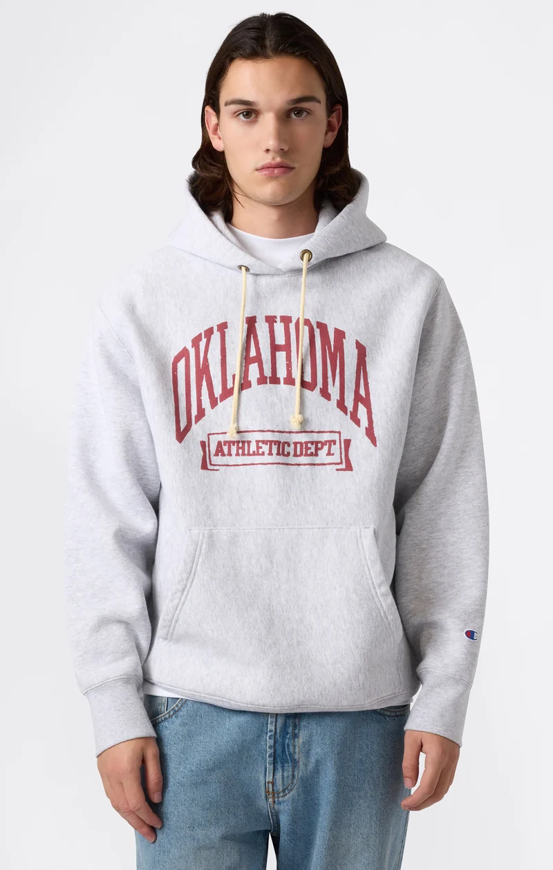 Heavyweight Men's Hooded Sweatshirt with Brushed Interior and Print Reverse Weave