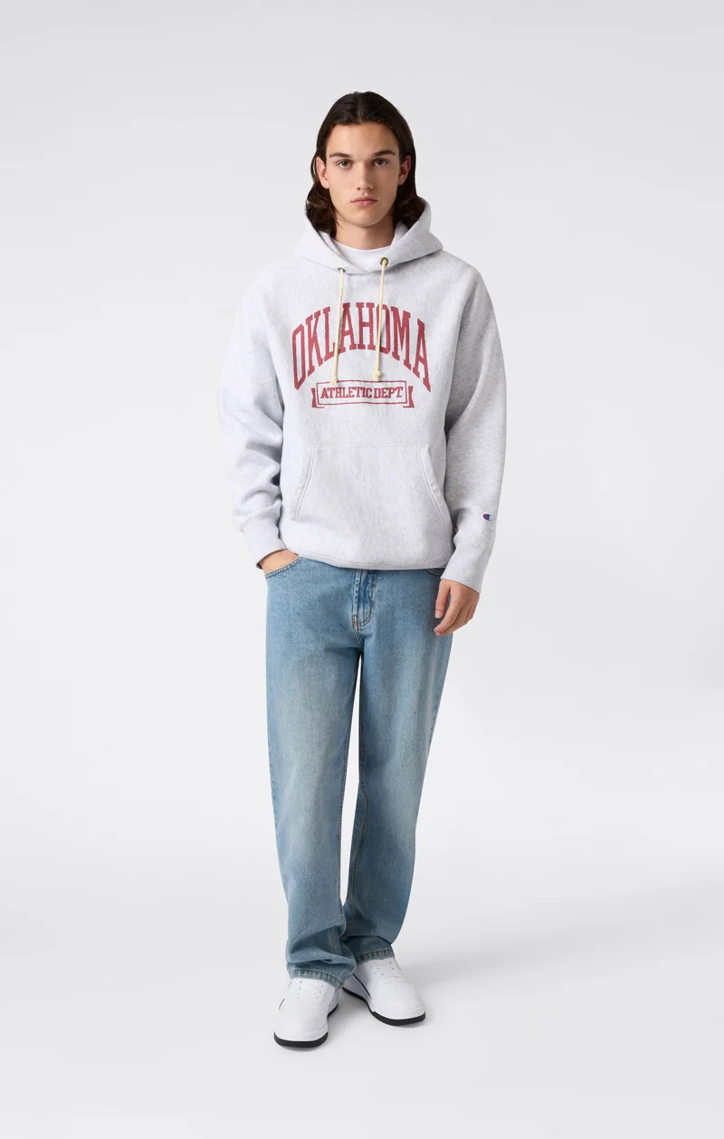 Heavyweight Men's Hooded Sweatshirt with Brushed Interior and Print Reverse Weave
