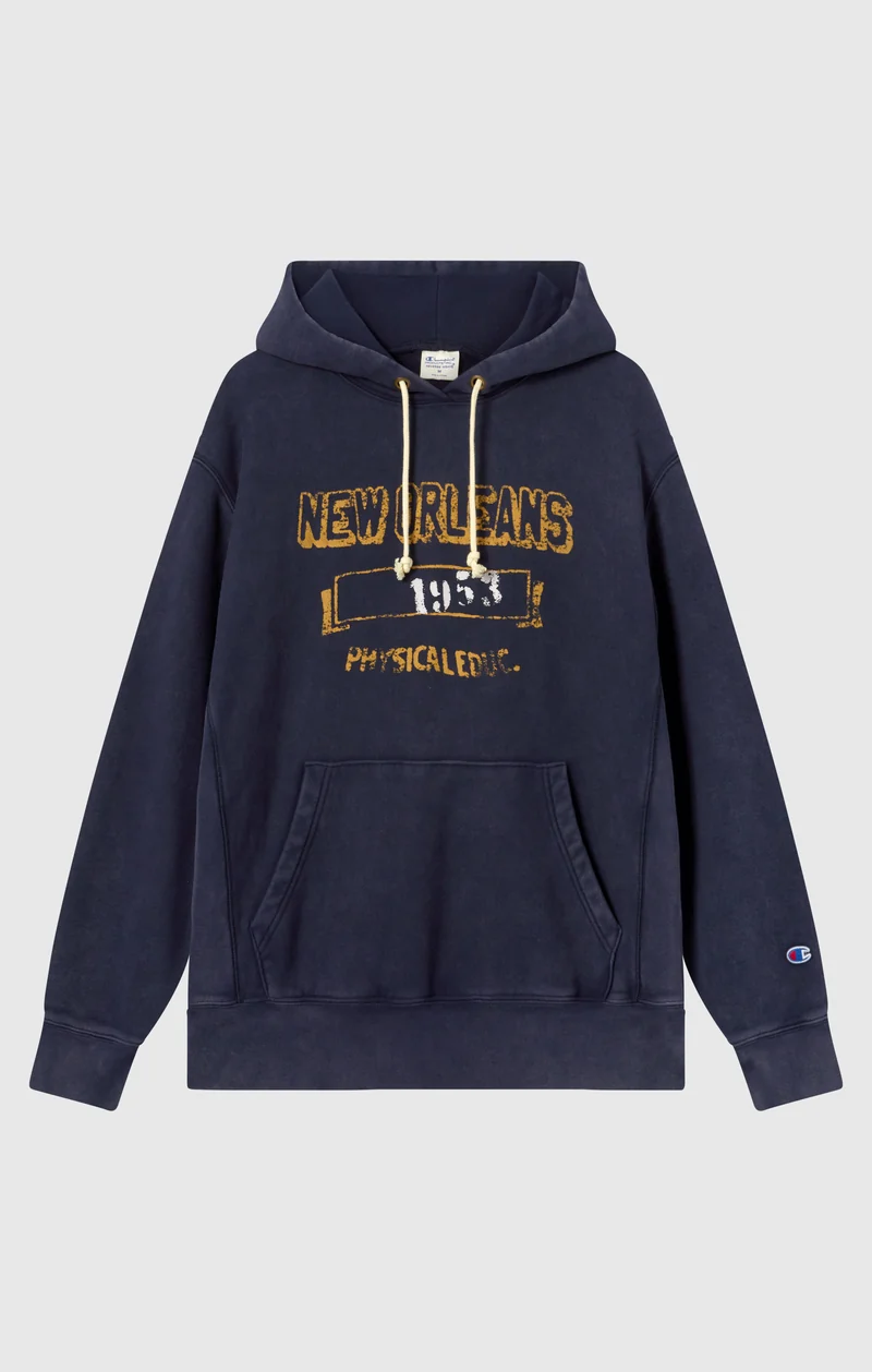 Heavyweight Men's Hooded Sweatshirt with Brushed Interior and Print Reverse Weave