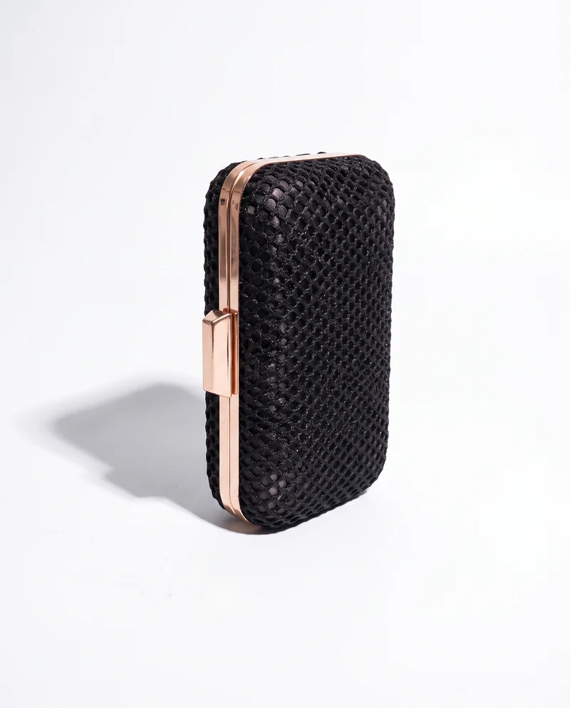 Pochette borsa donna rigida carta intrecciata +satin - Nero
