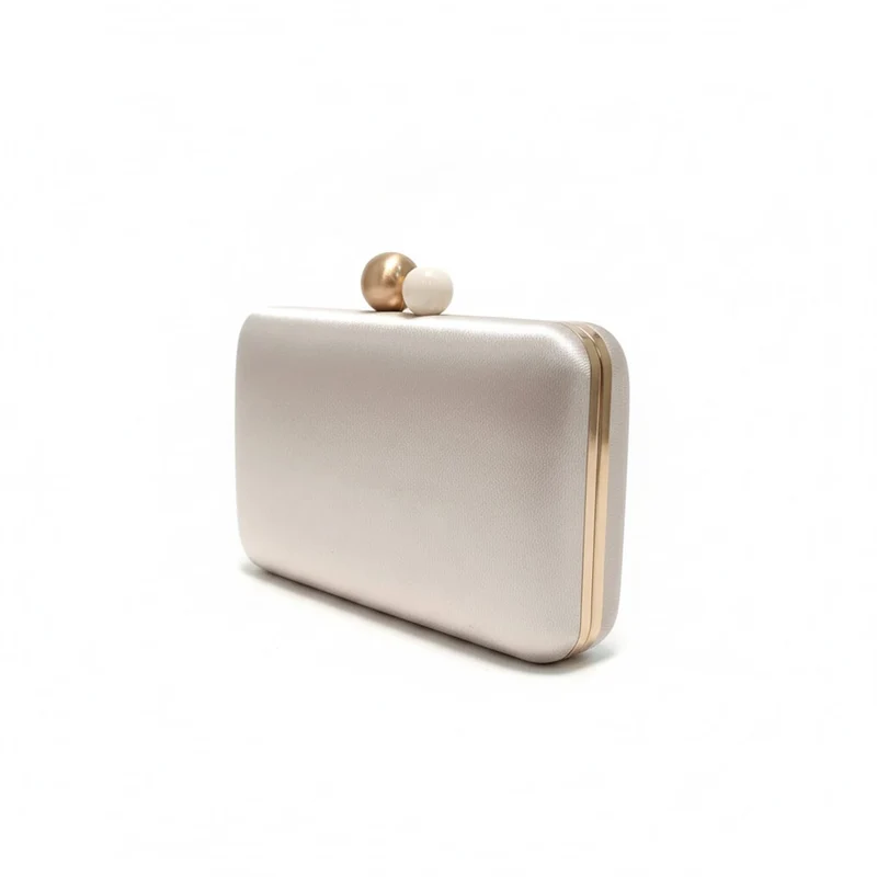 Pochette borsa donna rigida satin chiusura palline - Bianco perla