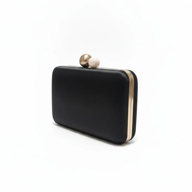 Pochette borsa donna rigida satin chiusura palline - Nero
