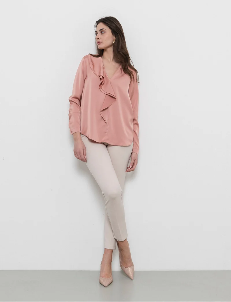 Pantalone sigaretta con pence sul davanti - Bianco burro