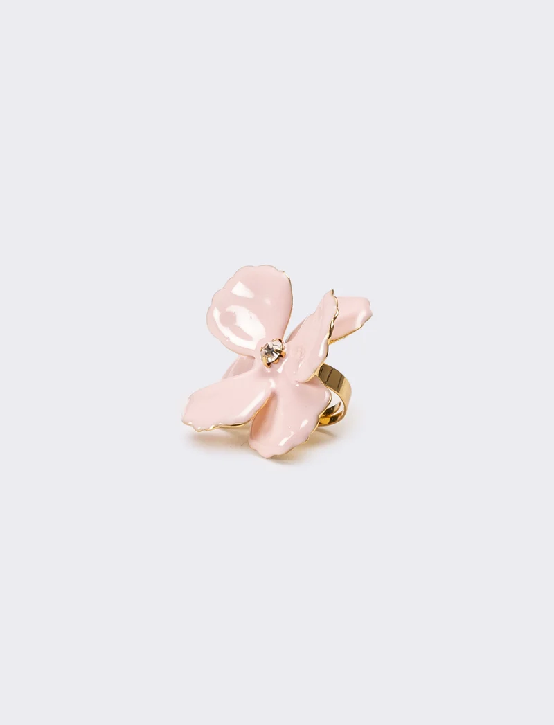 Anello donna con fiore smaltato con strass - Rosa