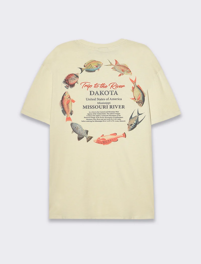 T-shirt loose fit in cotone con stampe da uomo - Beige ecru
