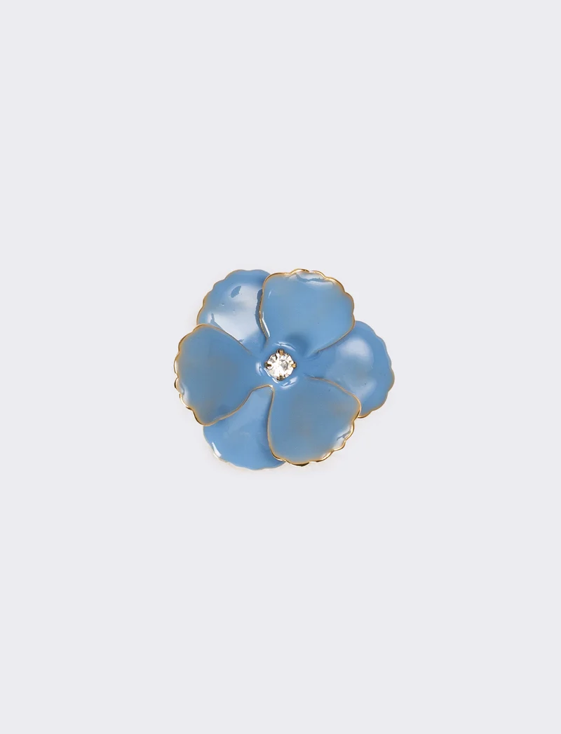 Anello donna con fiore smaltato con strass - Celeste